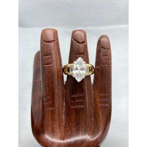 18k GE Gold Tourmaline Crystal Marquise / Navette Cut Ring Size 7.5-8